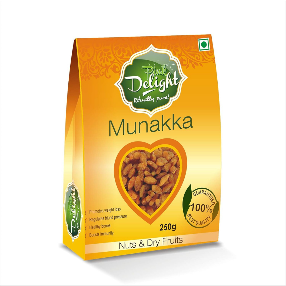 Pink Delight Premium Munakka | Abjosh | Dried Raisins | 100% Natural | Naturally Processed | No Artificial Flavour | No Artifical Color | 250 Gm Box Pack