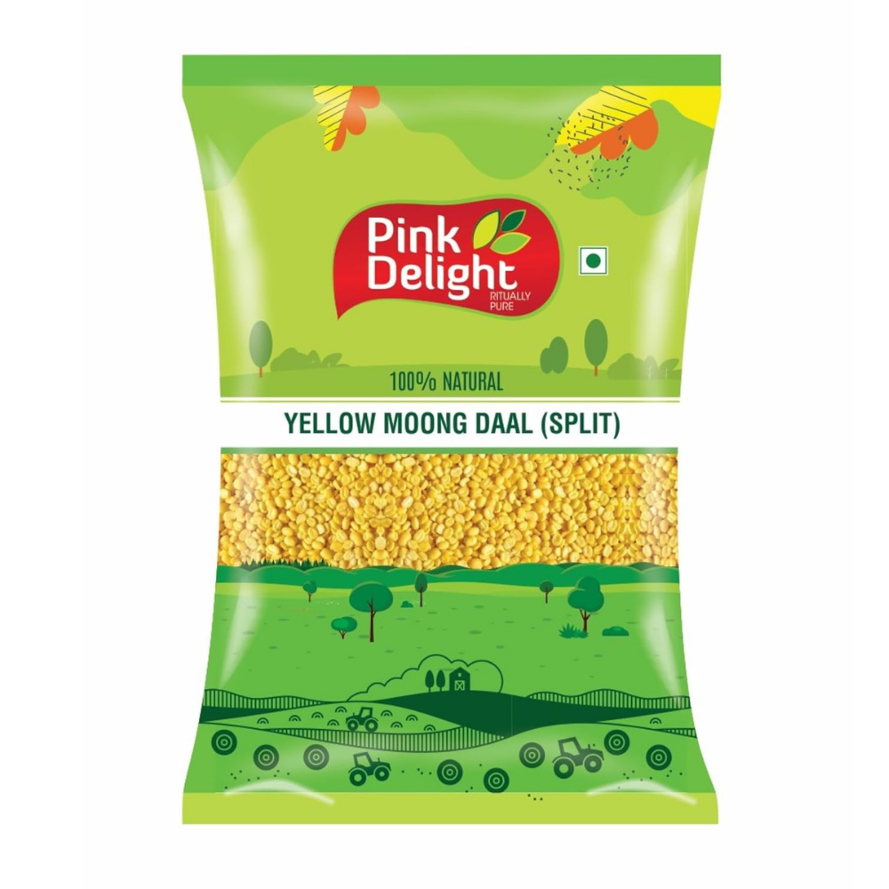 Pink Delight Premium Moong Yellow Daal | Split | 100% Dry and Unpolished | Moong Dhuli Daal | Moong Mogar | Washed | 500 Gm Pack