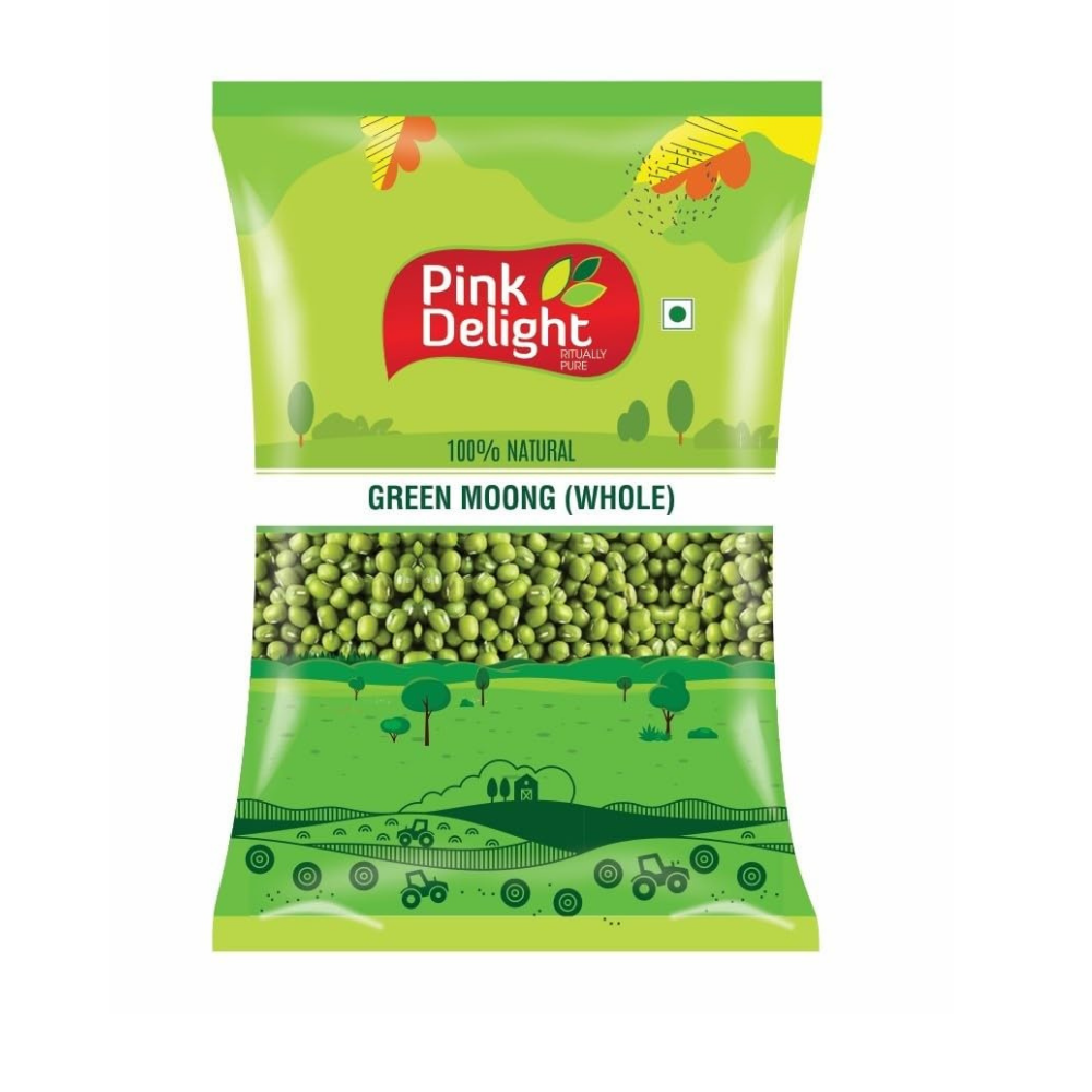Pink Delight Premium Moong Whole | Sprouts | Sabut Moong | Moong Beans | 100% Dry and Unpolished | 500 Gm Pack