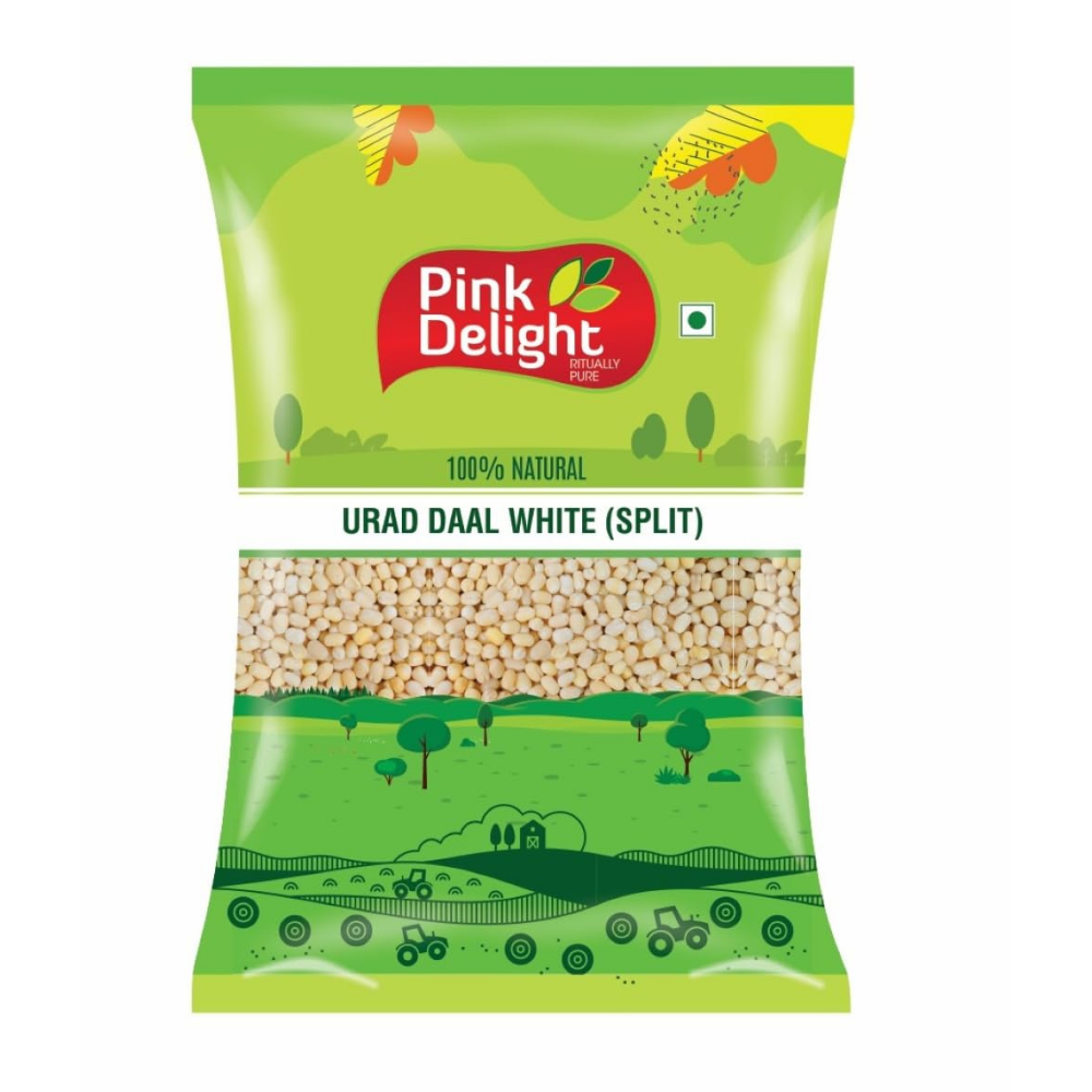 Pink Delight Premium White Urad Daal | Washed | 100% Dry and Unpolished | Split | Urad Mogar | Gluten Free | 500 Gm Pack