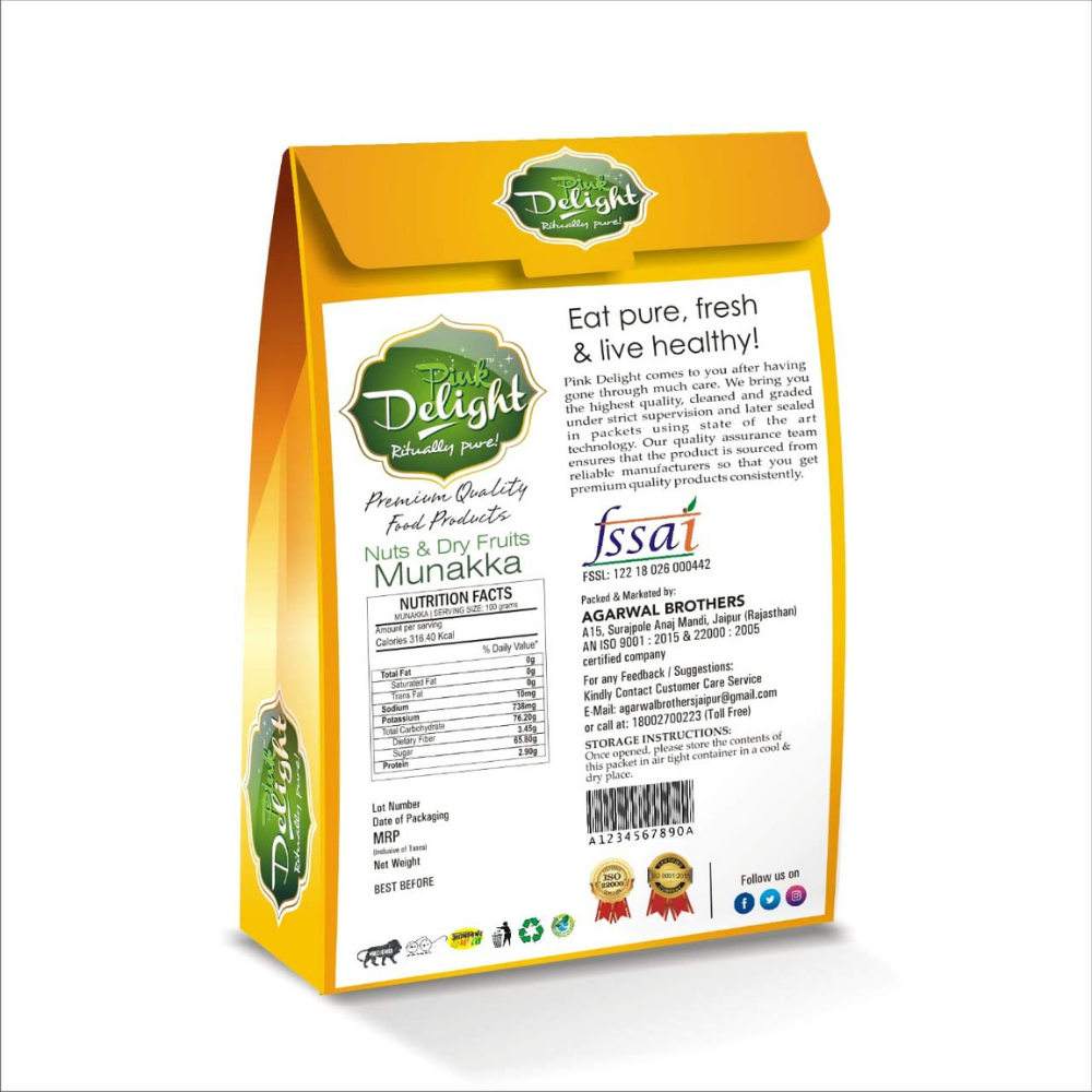 Pink Delight Premium Munakka | Abjosh | Dried Raisins | 100% Natural | Naturally Processed | No Artificial Flavour | No Artifical Color | 250 Gm Box Pack