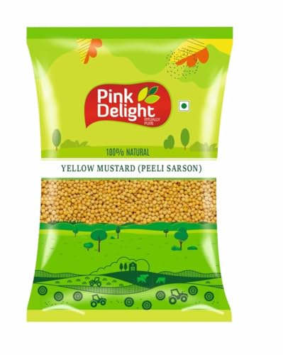 Pink Delight Yellow Mustard Seeds | Peeli Sarso | India Spices and Masala | Special Ingredient for Achar Masala | 500 gm pack