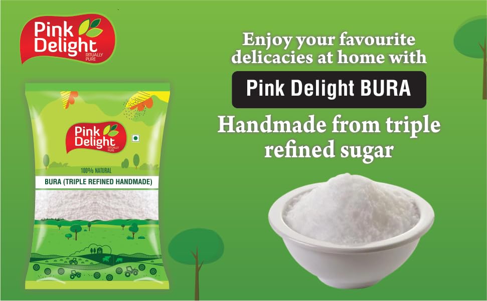 Pink Delight Triple Refined Premium Handmade Boora | Powdered Sugar | Bura | Burachini | 1 Kg Pack