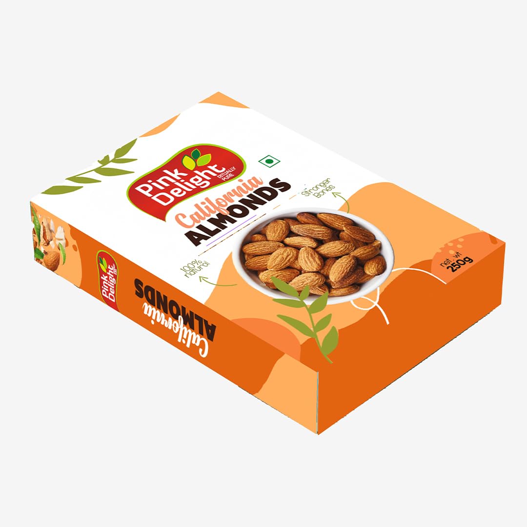 Pink Delight 100% Natural Premium California Dried Almonds 250g Box Pack | Premium Badam Giri | High in Fiber & Boost Immunity | Real Nuts | Gluten Free