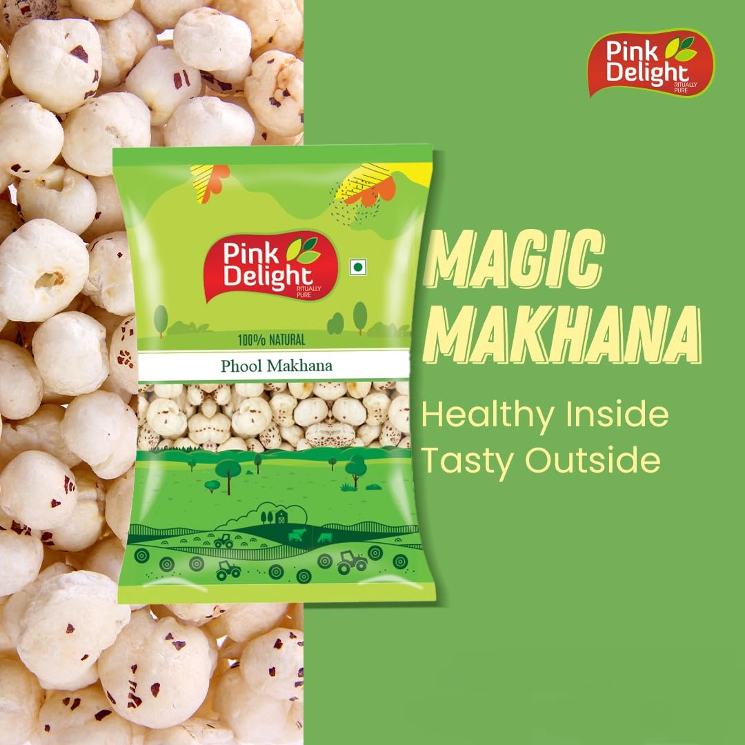 Pink Delight Premium Jumbo Fox Nuts (Phool Makhana) 100g, Lotus Seed Pop/Gorgon Nut Puffed Kernels, Healthy Snack Low Calorie Gluten Free and Vegan