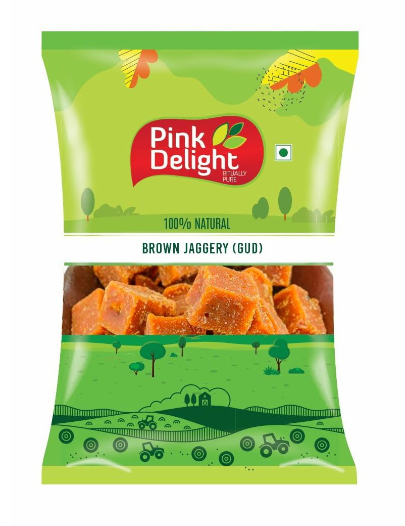 Pink Delight Natural Healthy Organic Brown Gur|Brown Jaggery|No Artificial Color|No Preservatives|No Artificial Flavor|Made In U.P.(1 Kg Pack)